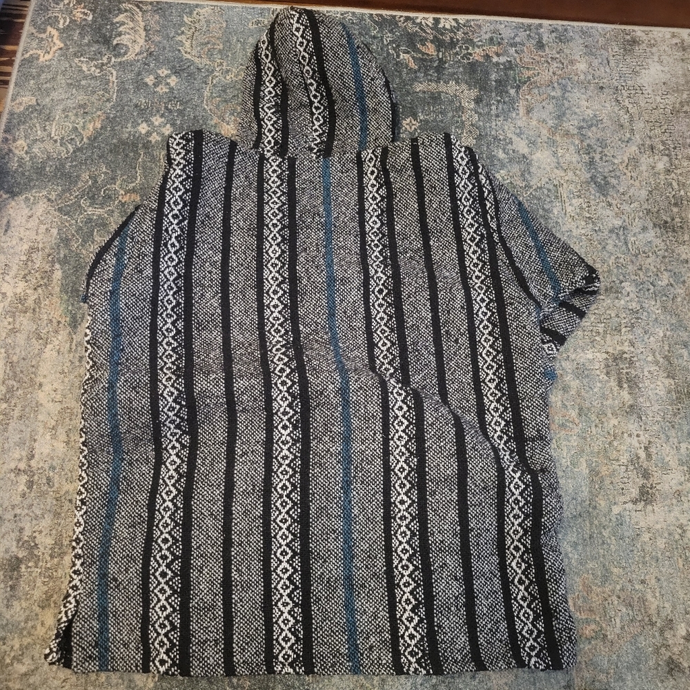 Baja Joe Size M Men's Black and Blue Striped Hoodie - Picture 2 of 5